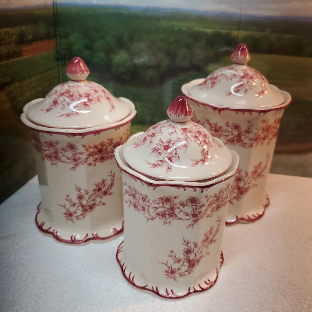 Cracker Barrel Red Floral Canister Set